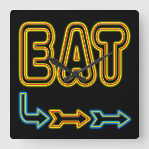 Carrée Eat Retro Neon Art Cuisine Mur Horloge