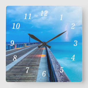 Carrée Éclair À Navarre Beach Pier Horloge Mur