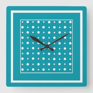 Carrée Élégant Carré mural horloge Pois blancs sur Turquo