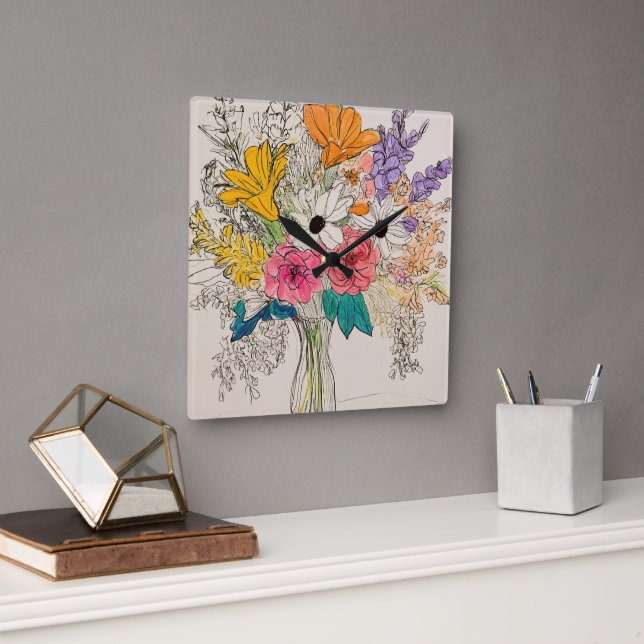 Carrée Elégant design floral horloge pour le charme (Bureau)