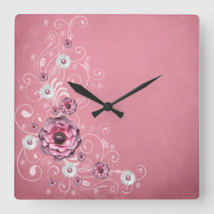 Carrée Elégant Rêve Rose de luxe Horloge Florale