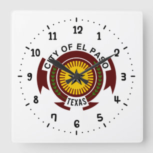 Carrée Emblème de la ville d'El Paso, Texas Carré Horloge
