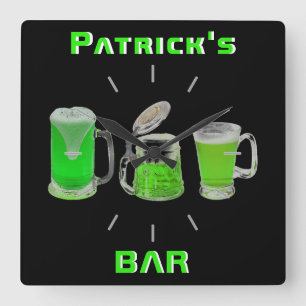 Carrée Étiquette du bar-pub irlandais Neon Horloge person