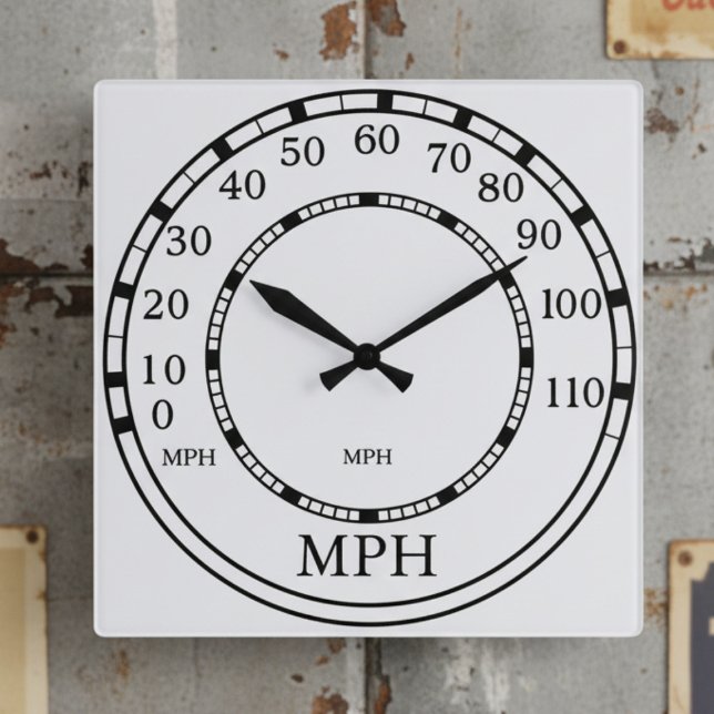 Carrée Figarations Speedometer MPH Horloge de garage blan (This retro-inspired clock adds vintage charm and functional art. Add your initials!)