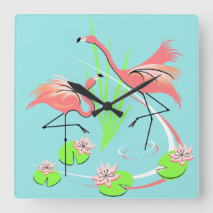 Carrée Flamant rose Fandango Duo carré horloge