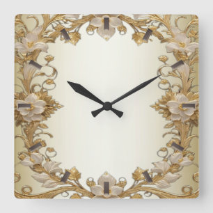 Carrée Fleurs blanches Horloge décorative Mur d'or