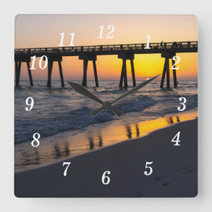 Carrée Golden Panama City Beach Sunset Réflexions Horloge
