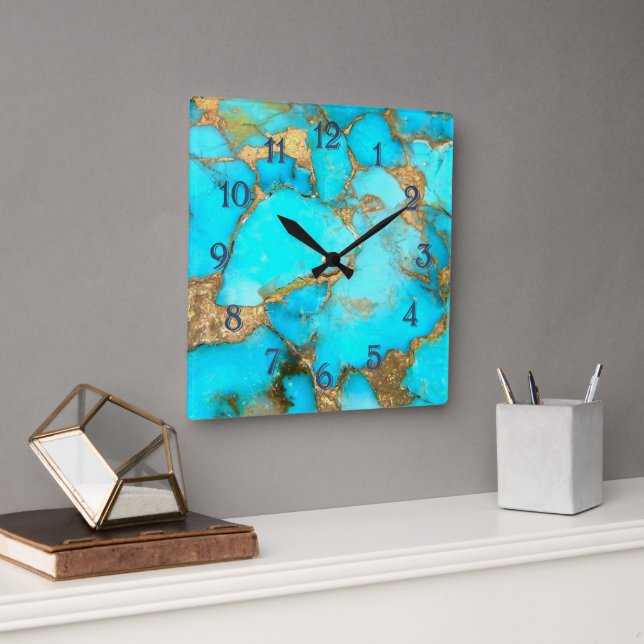 Carrée grande horloge turquoise (Bureau)