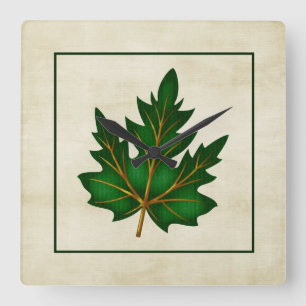 Carrée Green 1 Leaf Automne saison Horloge Carré à thème