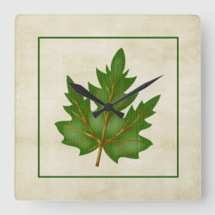 Carrée Green 3 Leaf Automne saison Horloge Carré à thème