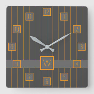 Carrée Gris avec horloge à rayures orange