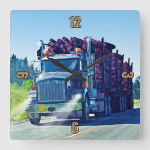 Carrée Gros Conducteurs de Camion de Logging Horloge mura