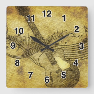 Carrée Grunge Rustic Guitare Horloge