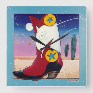 Carrée Habille Western Cowboy Boot WALL HORLOGE