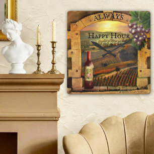 Carrée Happy Hour Vineyard Beaux-Art Wall Horloge