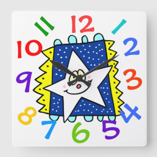 Carrée Happy Star Face Chambre pour enfants Horloge mural