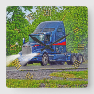 Carrée Heavy Transport Blue Truck Mur Horloge