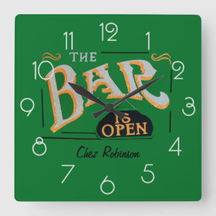 Carrée Horloge à barres personnalisées Green and Gold Hom