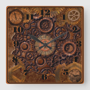 Carrée Horloge à vapeur noir, laiton, Brown