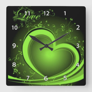Carrée Horloge abstraite verte de coeur
