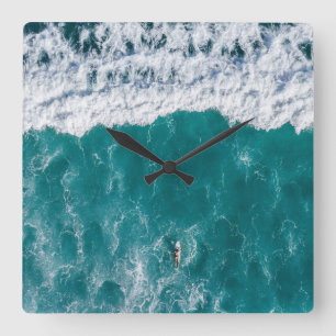 Carrée Horloge acrylique de la vague océanique