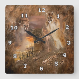 Carrée Horloge animale de collage de puma de puma