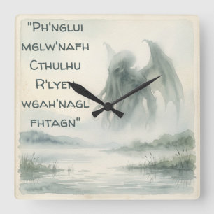 Carrée Horloge aquarelle Cthulhu Horreur cosmique lovecra