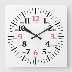 Carrée Horloge bilingue anglais/espagnol personnalisée