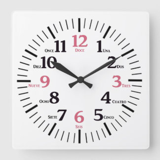 Carrée Horloge bilingue anglais/espagnol personnalisée