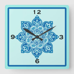 Carrée Horloge bleue carré et murale Turquoise