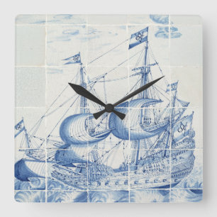 Carrée Horloge bleue de conception de tuile de Delft