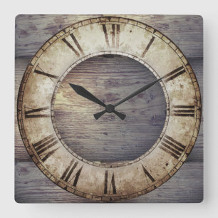 Carrée Horloge "Bois antique" avec Horloge romaine