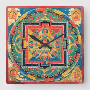 Carrée Horloge bouddhiste tibétaine de mandala