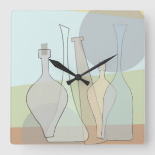 Carrée Horloge Bouteilles Abstraites