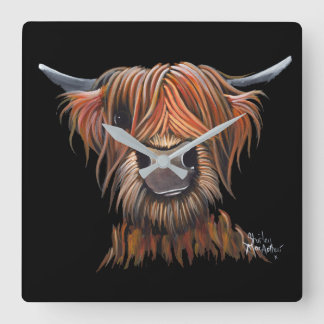 Carrée Horloge "BRUCE" de la vache écossaise des Highland