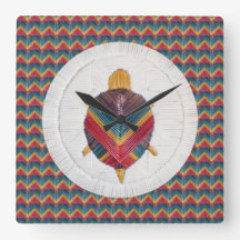 Horloge carré avec Tortue Star Chevron Design