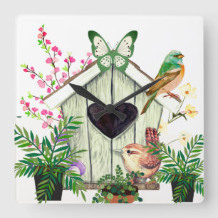 Carrée Horloge Carré Bird House