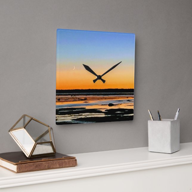 Carrée horloge carré croissant de lune (Bureau)