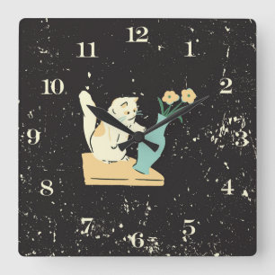 Carrée Horloge Carré de chat coquin