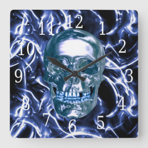 Carrée Horloge Carré de crâne bleu-électrique Chrome