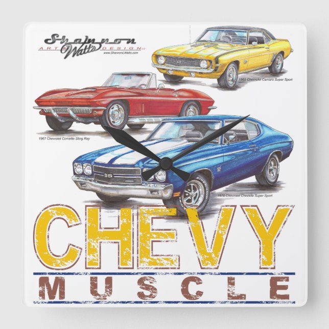 Carrée Horloge Carré de muscle Chevy (Recto)