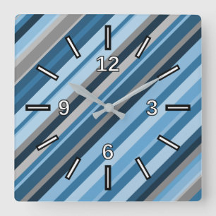 Carrée Horloge Carré des rayures bleues et grises