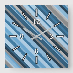 Carrée Horloge Carré des rayures bleues et grises