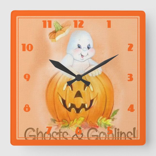 Carrée Horloge Carré d'Halloween (Recto)