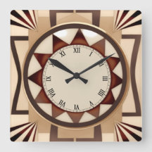 Horloge carré Sun Art Déco - Faux Wooden Antique