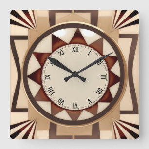 Carrée Horloge carré Sun Art Déco - Faux Wooden Antique