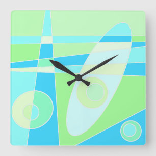 Carrée Horloge carré Surf Abstrait Pastel Blue Green