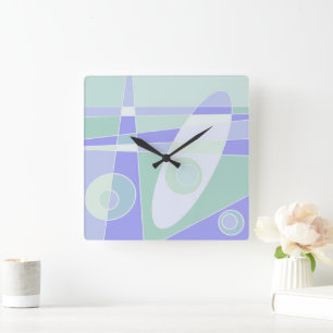 Carrée Horloge carré Surf Abstrait Pastel Purple Green