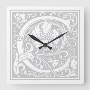 Carrée Horloge Carré William Morris Alphabet "C"