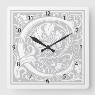 Carrée Horloge Carré William Morris Alphabet "C"